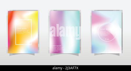 Holographische Folie Hintergründe Set. Mehrfarbiger Hintergrund mit Farbverlauf und holografischer Folie. 90s, 80s Retro-Style. Schillernde grafische Vorlage für Broschüre, Stock Vektor