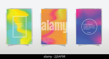 Holographisches Poster-Set. Abstrakte Hintergründe. Futuristisches holographisches Foil-Poster mit verlaufenem Mesh. 90s, 80s Retro-Style. Schillernde grafische Vorlage Stock Vektor