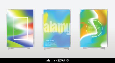 Set Poster mit farbigem, farbigem, verlaufendem Hintergrund. Modisches, modernes Design. Vektorvorlagen für Plakate, Banner, Flyer, Covers Design, Presentatio Stock Vektor