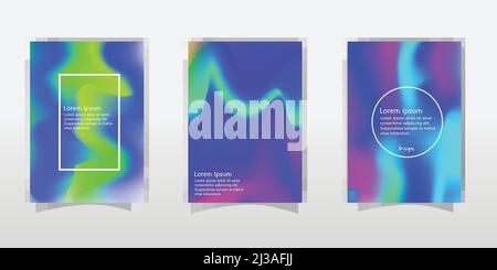 Holografische Formen Hintergründe gesetzt. Gilt für Geschenkkarte, Titelseite, Poster, Broschüre, Zeitschrift. Vektorvorlage. Stock Vektor