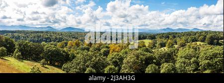 Ein Panoramablick vom Biltmore House auf das Anwesen im Oktober. Stockfoto