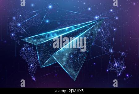 Polygonale Papierebene. Start-up, Innovation, Wachstum, Reisen, Freiheits-Konzept. Drahtmodell mit niedriger Poly-Ebene. Vektorgrafik. Stock Vektor