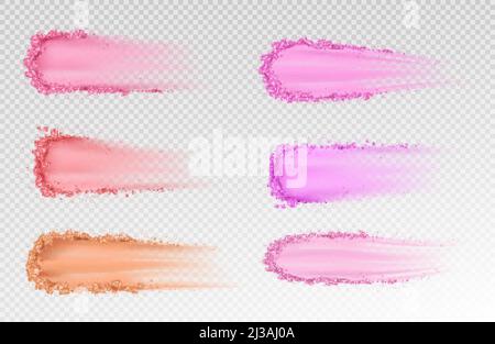 Trockenes Puder, Hautgrundausstriche, Lidschatten Pinselstriche gebrochene Textur. Schönheit Make-up Kosmetik Produkt swatch, verschmieren Spur Proben isoliert o Stock Vektor
