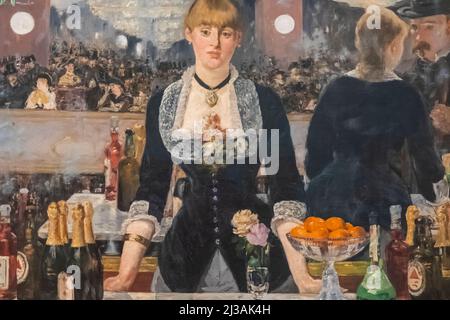 England, London, Somerset House, The Courtauld Gallery, Gemälde mit dem Titel „A Bar at the Folies-Bergere“ von Edouard Manet aus dem Jahr 1882 Stockfoto