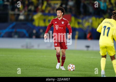 Vila-Real, Spanien. 6. April 2022. Leroy Sane (Bayern) Fußball/Fußball : UEFA Champions League Viertelfinale 1.-Leg-Match zwischen Villarreal CF 1-0 FC Bayern München im Estadio de la Ceramica in Vila-Real, Spanien . Quelle: Mutsu Kawamori/AFLO/Alamy Live News Stockfoto