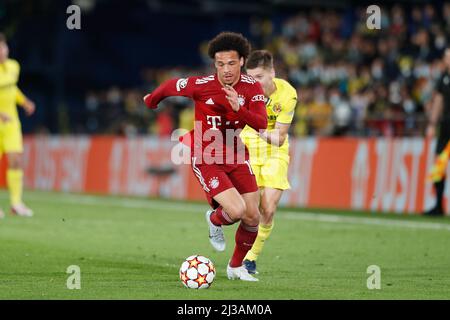 Vila-Real, Spanien. 6. April 2022. Leroy Sane (Bayern) Fußball/Fußball : UEFA Champions League Viertelfinale 1.-Leg-Match zwischen Villarreal CF 1-0 FC Bayern München im Estadio de la Ceramica in Vila-Real, Spanien . Quelle: Mutsu Kawamori/AFLO/Alamy Live News Stockfoto