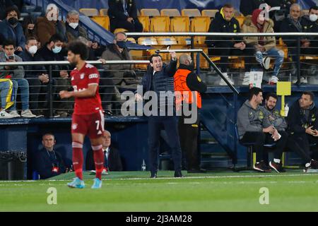 Vila-Real, Spanien. 6. April 2022. Unai Emery (Villarreal) Fußball/Fußball : UEFA Champions League Viertelfinale 1.-Leg-Spiel zwischen Villarreal CF 1-0 FC Bayern München im Estadio de la Ceramica in Vila-Real, Spanien . Quelle: Mutsu Kawamori/AFLO/Alamy Live News Stockfoto