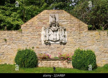 Wappen, Schlosshotel Münchhausen, Schloss Schwebber, Niedersachsen, Deutschland Stockfoto