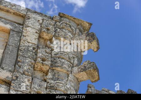 Gebäudedetails, Gouverneurspalast (Palacio del Gobernador), Ruinen, Uxmal, Yucatan, Mexiko Stockfoto