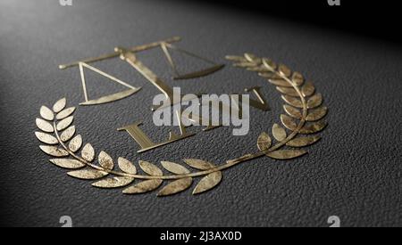 Anwaltskanzlei Logo Design Template Element. Symbol für Rechtsanwalt und Justiz. 3D Rendern. Stockfoto