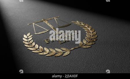 Anwaltskanzlei Logo Design Template Element. Symbol für Rechtsanwalt und Justiz. 3D Rendern. Stockfoto