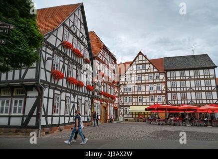 Marktplatz, Fachwerkhäuser, Altstadt, Eschwege, Hessen, Deutschland Stockfoto