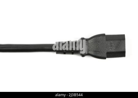 Schwarzer C13-Buchsenstecker aus Gummi, isoliert auf weiß. Hochauflösendes Foto. Volle Schärfentiefe. Stockfoto