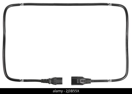 Schwarzer Draht C13 female und C14 Male Stecker Power-Stecker, in Form eines Rahmens mit einem internen Raum für eine Beschriftung, isoliert auf weiß. Hohe Auflösung Stockfoto