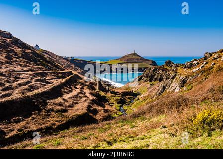 Blick über das Kenidjack Valley nach Cape Cornwall, in der Nähe von Penzance, Cornwall, Großbritannien Stockfoto