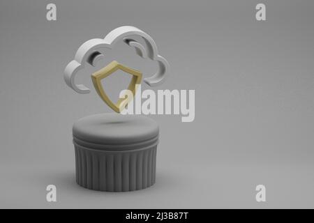 Schöne abstrakte Illustrationen Cloud Database Sicherheit Symbol-Symbole auf einem Säulenständer und wunderbaren Hintergrund. 3D Rendering-Illustration. Backgroun Stockfoto