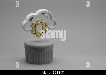 Schöne abstrakte Illustrationen Cloud Quantum Server Symbol-Symbole auf einem Säulenständer und wunderbaren Hintergrund. 3D Rendering-Illustration. Hintergrund p Stockfoto