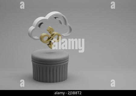Schöne abstrakte Illustrationen Cloud Server Bandbreite Symbol Symbole auf einem Säulenständer und wunderbaren Hintergrund. 3D Rendering-Illustration. Hintergrund Stockfoto