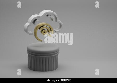 Schöne abstrakte Illustrationen Cloud Server Speed Symbol-Symbole auf einem Säulenständer und wunderbaren Hintergrund. 3D Rendering-Illustration. Hintergrund-Pat Stockfoto