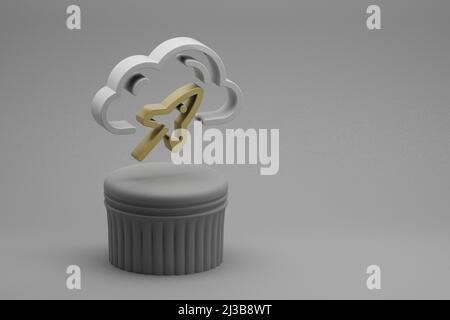 Schöne abstrakte Illustrationen Cloud Server Speed Symbol-Symbole auf einem Säulenständer und wunderbaren Hintergrund. 3D Rendering-Illustration. Hintergrund-Pat Stockfoto