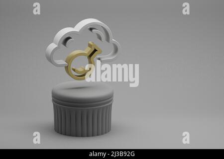Schöne abstrakte Illustrationen Cloud Server Technology Symbol-Symbole auf einem Säulenständer und wunderbaren Hintergrund. 3D Rendering-Illustration. Backgroun Stockfoto
