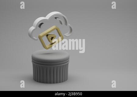 Schöne abstrakte Illustrationen Cloud Video Server Symbol-Symbole auf einem Säulenständer und wunderbaren Hintergrund. 3D Rendering-Illustration. Hintergrund-Pat Stockfoto