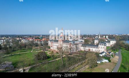 Luftaufnahme vom Historischen Museum Hanau Philippsruhe Palast in Hanau, Deutschland Stockfoto