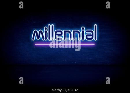 Millennial - blaues Neon-Ankündigungsschild Stockfoto