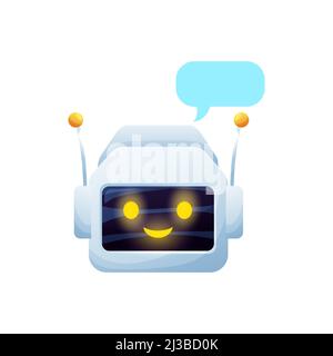 Roboter Chat bot virtuelle Online-Support-Betreiber isoliert Cartoon-Charakter mit Antennen. Vector Voice Talk Support Service Chat bot, virtuelle Online-Hilfe Sprechblase Nachricht. Bot der Kundenanwendung Stock Vektor