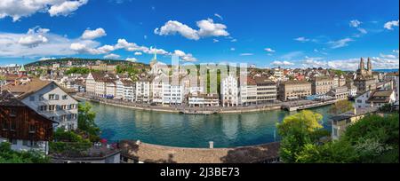 Zürich Schweiz, Panorama City Skyline von Lindenhof aus Stockfoto