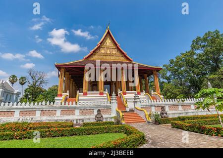 Vientiane Laos, Skyline der Stadt am Hor Phakeo Tempel Stockfoto