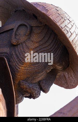 Tommy, erster Weltkrieg, Soldat, Skulptur, Seaham, Odysseus Riese, Wunderschöner Tribut, 1. Weltkrieg, erstaunliche Statue, Gedenkgärten, rostiger Riese, WW1. Stockfoto