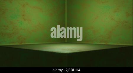 Concrete Podium Platform Studio Light Lime Green grungy Hintergrund 3D Rendering Stockfoto