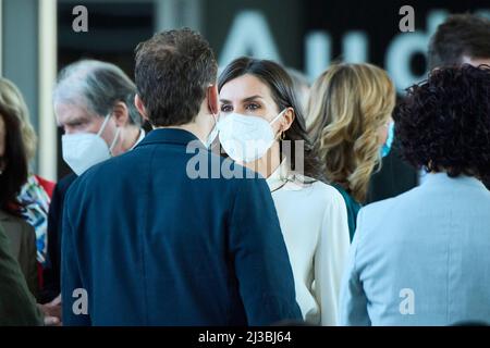 Logrono, La Rja, Spanien. 7. April 2022. Königin Letizia von Spanien nimmt am 7. April 2022 in Logrono, Spanien, an der Bekanntgabe des Gewinners des ''˜Princess of Girona Foundation Award' in der Kategorie 'Sozial' Teil (Bildquelle: © Jack Abuin/ZUMA Press Wire) Stockfoto