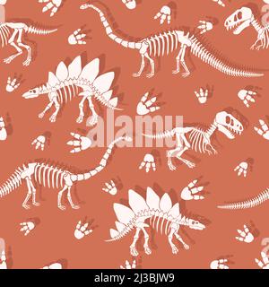 Nahtloses Vektor-Muster mit Dinosaurier-Skelett. Stock Vektor