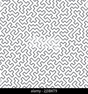 Thin Line Art Nahtloses Muster in Schwarz und Weiß Farben. Kachelbarer Labyrinth-Vektor-Hintergrund Stock Vektor