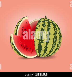 Milde, teilweise in Scheiben geschnittene Wassermelone. Vektorgrafik. EPS10. Stock Vektor