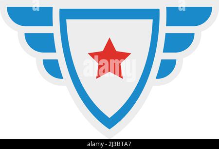 Schild mit Flügeln und Stern. Symbol für militärische Macht Stock Vektor