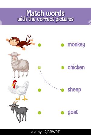 Entwurf eines Arbeitsblatts für die Darstellung von übereinstimmenden Wörtern Stock Vektor