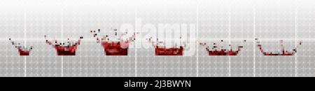 Spritzer von Wein, rotem Saft oder Blut isoliert auf transparentem Hintergrund. Vektor realistische Reihe von flüssigen Wellen mit Tropfen von klarem Fruchtgetränk, Strohhalden Stock Vektor