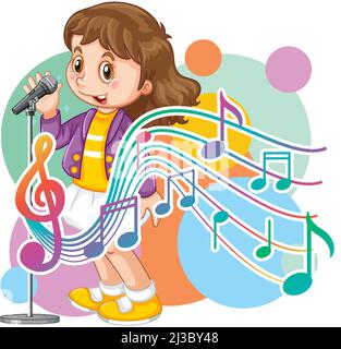 Sängerin Mädchen Cartoon mit Musik Melodie Symbole Illustration Stock Vektor