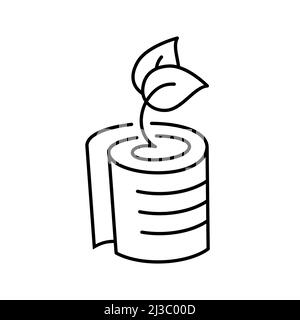 Symbol für Linie aus recyceltem Papier. Produktsymbol für organisches Papier. Papierrolle mit Blättern. 100 % Zellulosepapier. Umweltfreundliche Industrie. Vektorgrafik. Stock Vektor