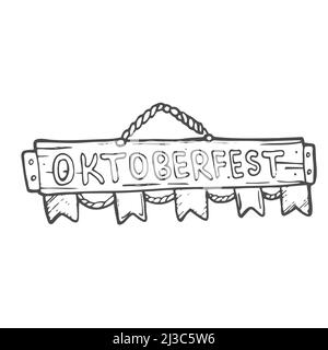 Oktoberfest 2021 - Bierfest. Handgezeichnete Doodle-Elemente. Deutscher traditioneller Feiertag. Oktoberfest, Craft Beer. Blau-weiße Raute. Stock Vektor