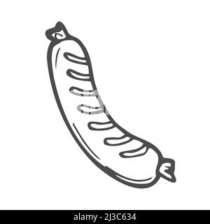 Handgezeichnete Grillwurst Illustration in Vektor. Doodle Grillwurst Symbol in Vektor. Handgezeichnete Darstellung von gerösteter Wurst im Vektor. Stock Vektor