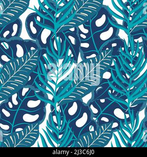Vektor Hand gezeichnet tropische Blätter nahtloser Hintergrund. Regenwald Pflanzen Hintergrund. Stock Vektor