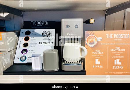 Hotel Chocolat der Podster eine Espressomaschine. Stockfoto