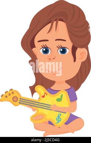 Mädchen spielt auf Kindergitarre. Cartoon-Kindermusiker Stock Vektor