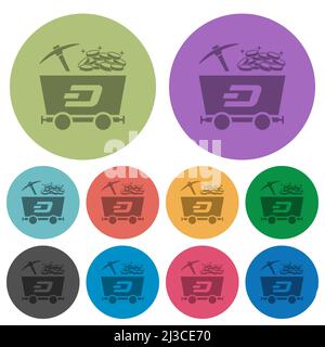 Dash Kryptowährung Mining mit Schatz dunkleren flachen Symbolen auf Farbe Runder Hintergrund Stock Vektor