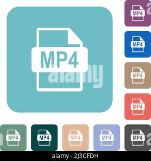 Weiße flache Symbole im Dateiformat MP4 auf abgerundeten quadratischen Hintergründen Stock Vektor