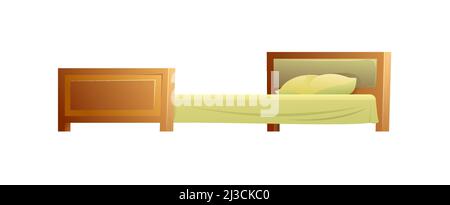 Modernes Beauty-Bett mit Matratze und Kissen. Seitenansicht. Cooles Design. Cartoon-Stil. Objekt auf weißem Hintergrund isoliert. Vektor Stock Vektor